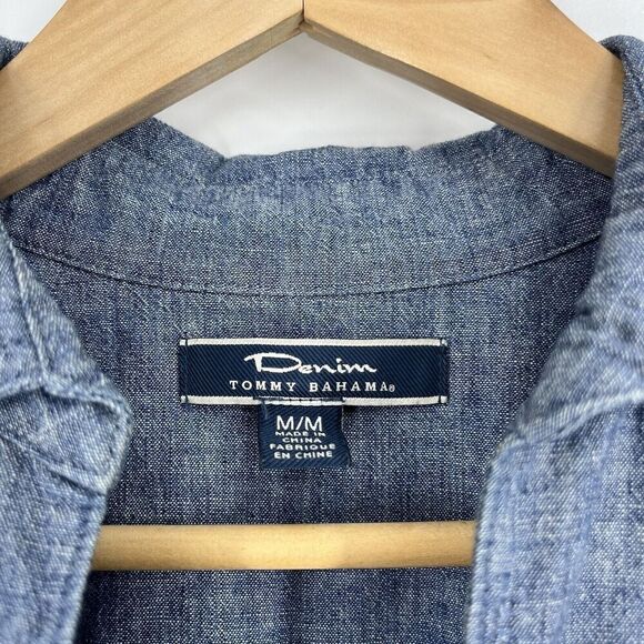 Tommy Bahama Dress Size Medium Womens Blue Tab Sleeve Lace Up Chambray Pockets - Picture 4 of 9